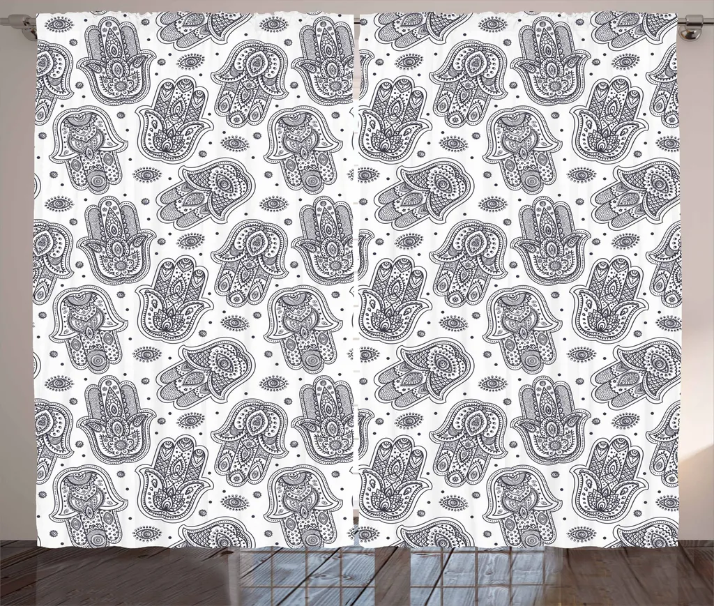 Tenda Universale ABAKUHAUS 280x175 cm Hamsa - Blu e Grigio Rustico