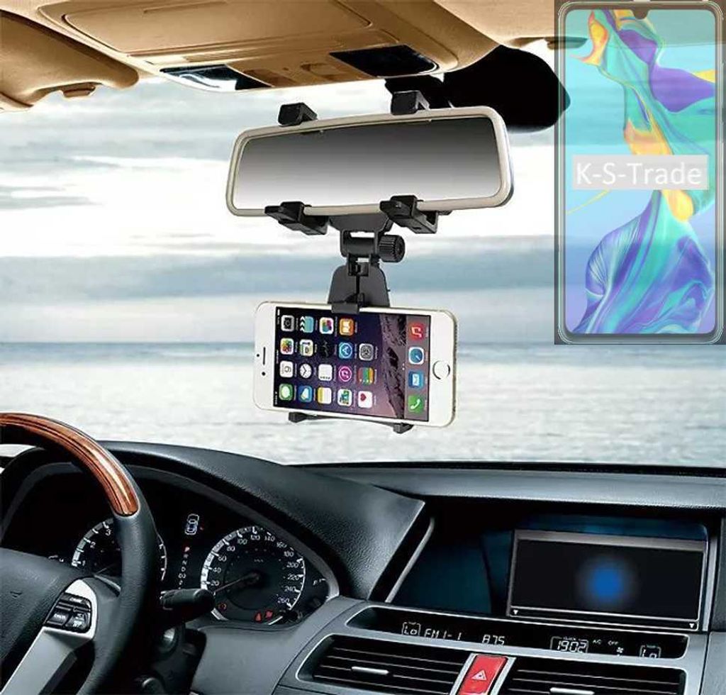 K-S-Trade Smartphone Halterung kompatibel mit Huawei P30 Rückspiegel Halterung schwarz Auto Halterung KFZ Halter
