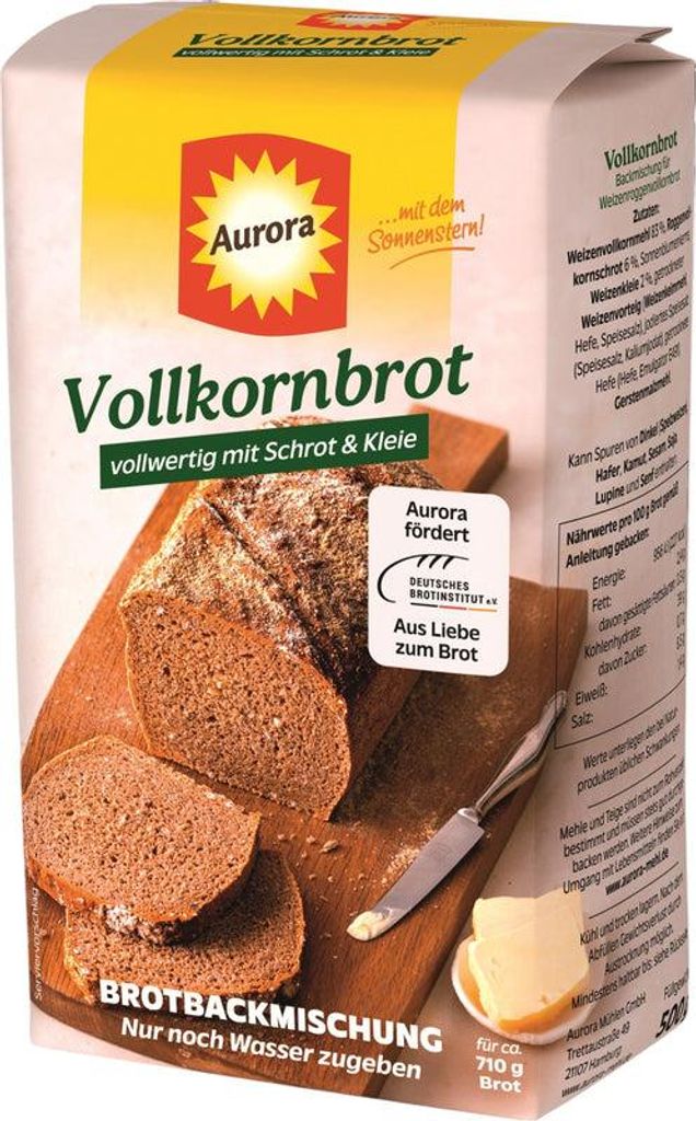 Aurora Vollkornbrot Backmischung mit Hefe für Brot backen 500g (6 er pack)