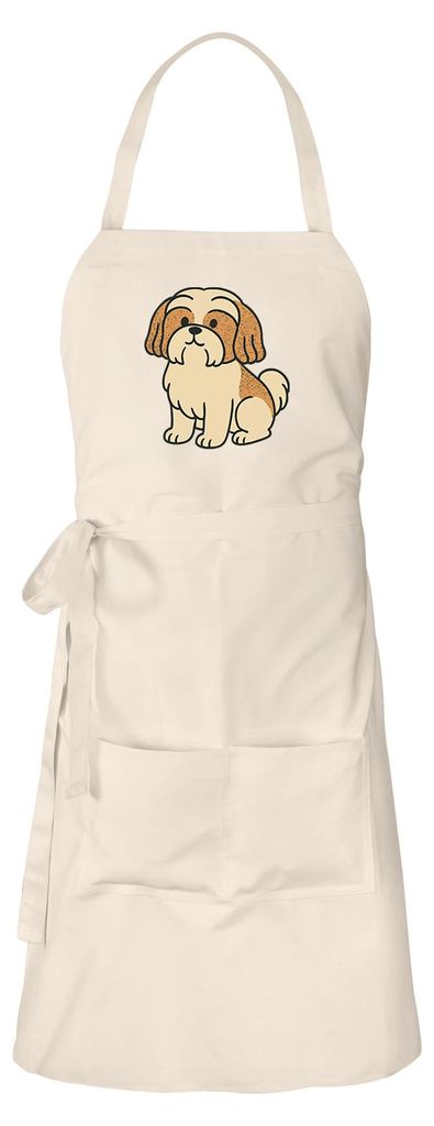 Huuraa Schürze Shih Tzu Comic Shishi Natur mit Taschen Baumwolle Kochschürze Geschenkidee