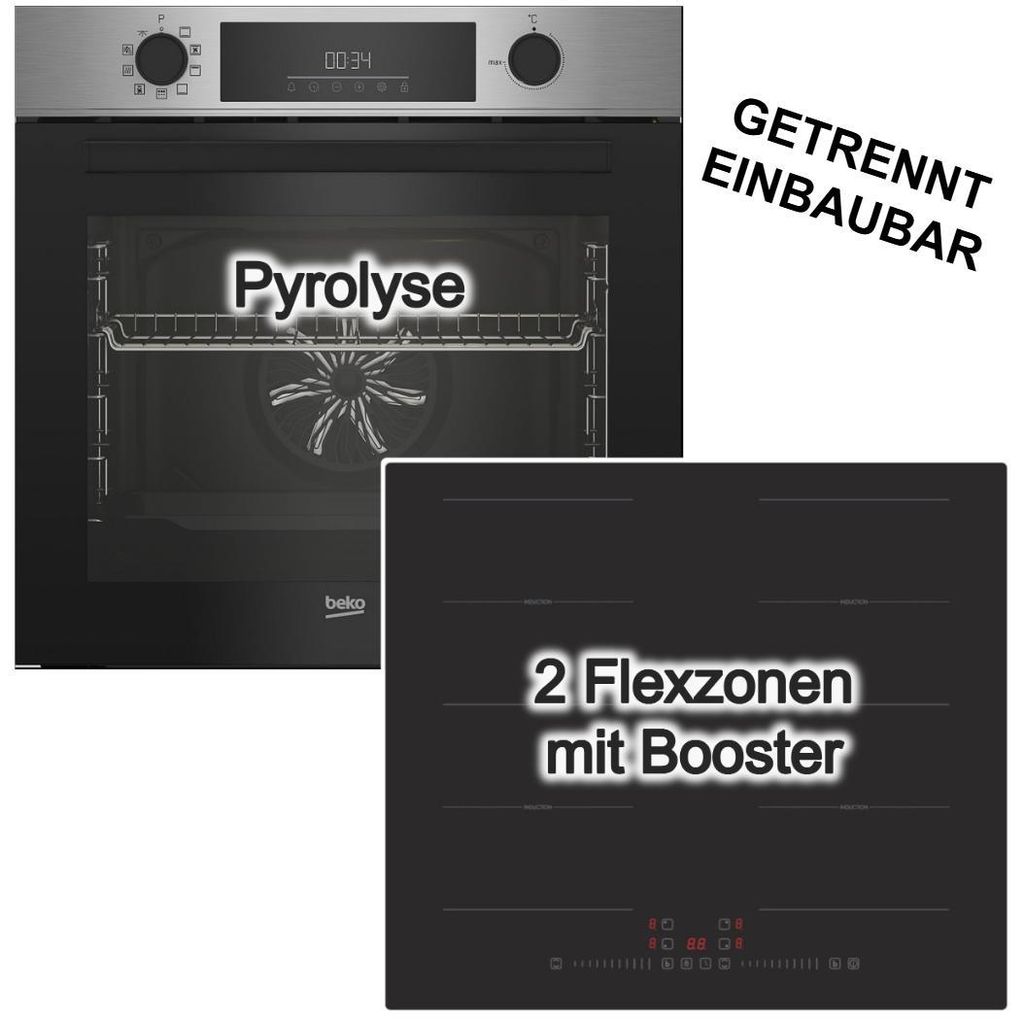 Herdset 72L Pyrolyse Elektroniksteuerung von Beko+ PKM Induktionsfeld Flexzonen Booster TouchControl
