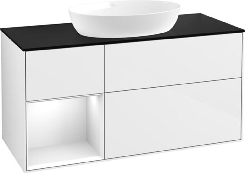 V&B Waschtischunterschrank Wandbeleuchtung Finion 120cm, Pl b m, Rg g wh. Lac, glo wh. Lac