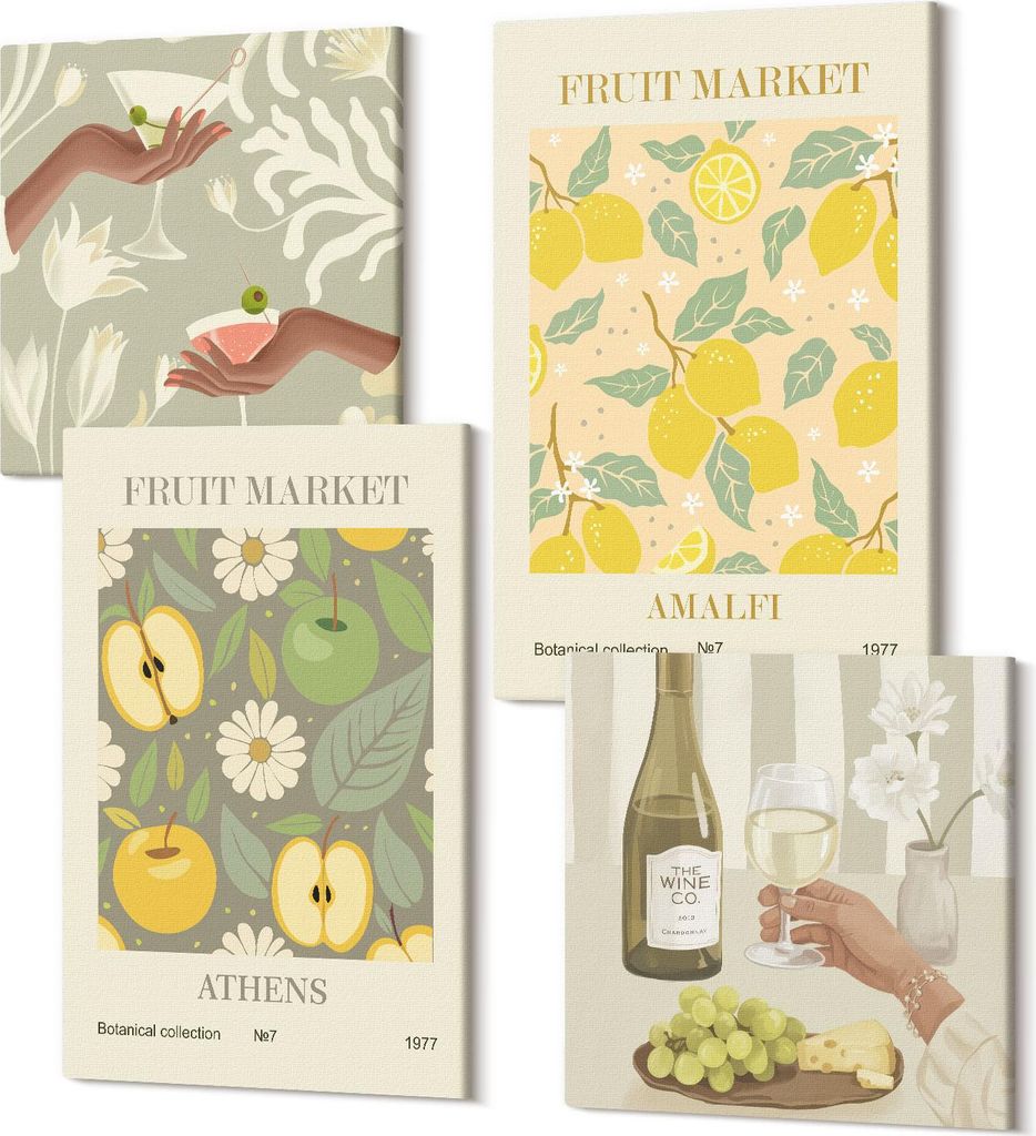 Leinwandbild Set 4-teilig – Modernes Wandbild – Polycanvas Kunstdruck – Abstrakte Bilder – Hochwertige Wandkunst – 2x 40x40 cm + 2x 40x60...