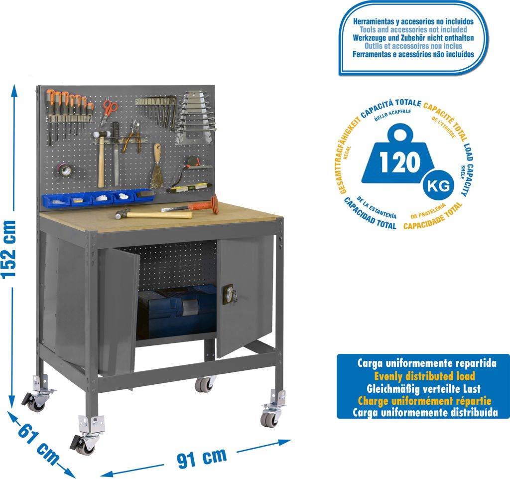 Werkbank ohne Parafuses SIMONWORK MOBILE BT2 CABINET 900 CINZA/MADEIRA