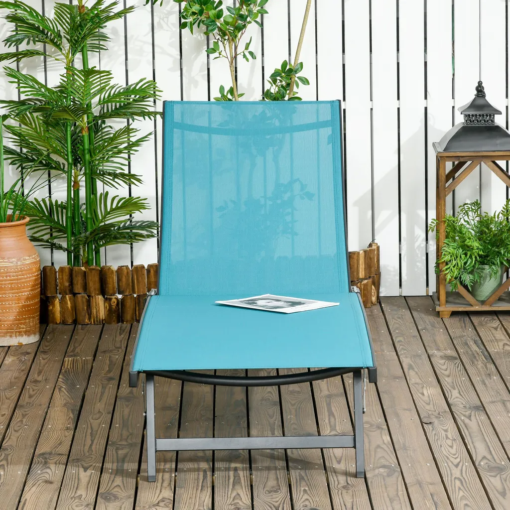 Bain de soleil de jardin en aluminium bleu avec dossier inclinable - 2