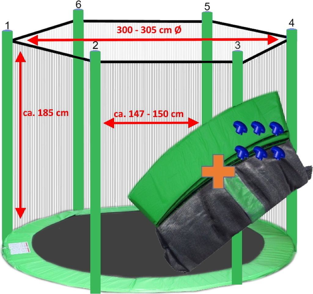 walexo Trampolin Randabdeckung + Sicherheitsnetz für 6 Stangensystem ( 305 cm Ø, Hellgrün/Hellgrün )