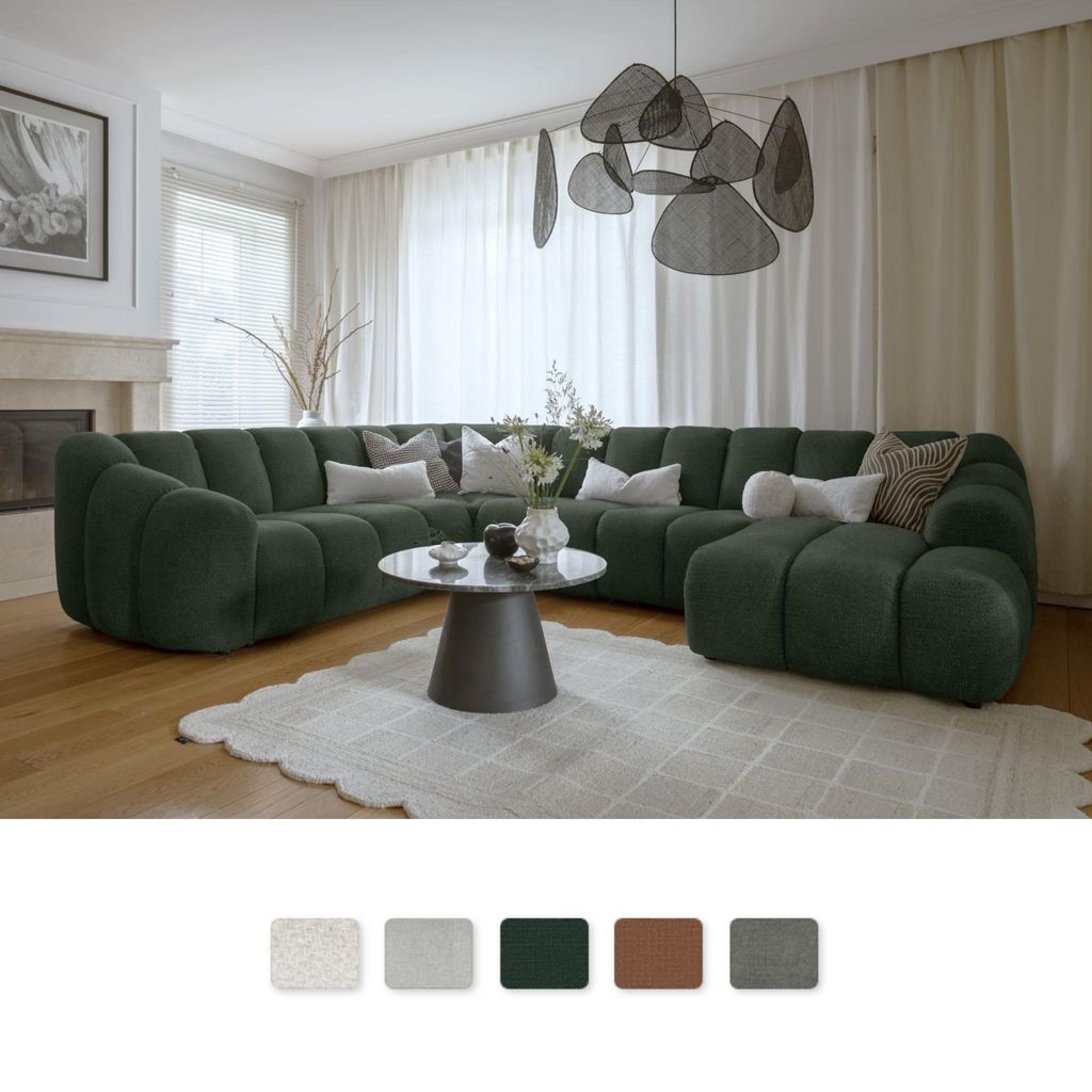 MIUFORM Shell Wochnlandschaft U-FORM LINKS - 330x265 cm - Dunkelgrün - Sofa Modulsofa Couch