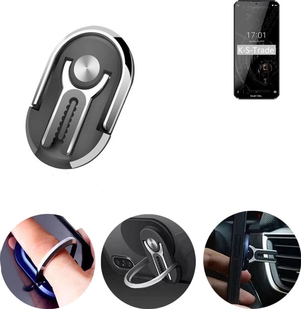 K-S-Trade 3in1 Smartphone-Ring Handy-Ring kompatibel mit Oukitel K12 Fingerhalterung Handyring Tischständer Lüftungsgitter-Halterung Tisch Ständer