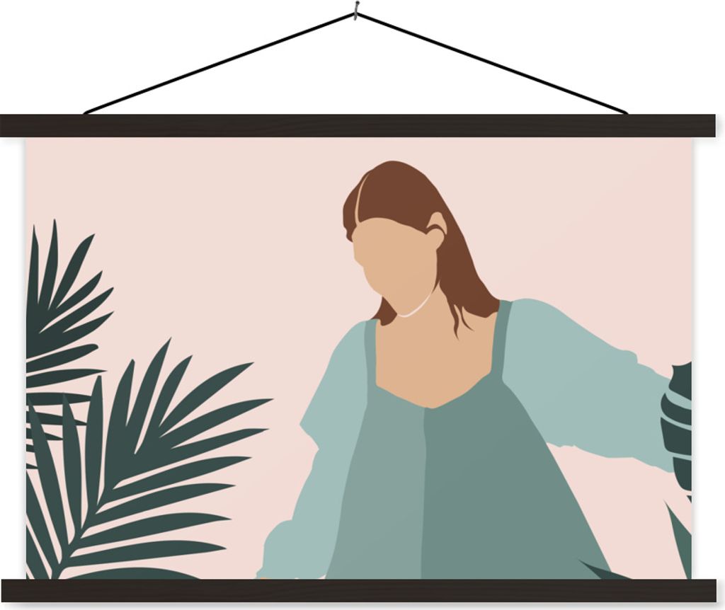 MuchoWow Textilposter Sommer - Frauen - Pflanzen - Tropisch 150x100 cm mit schwarzem Rahmen - Schlafzimmer