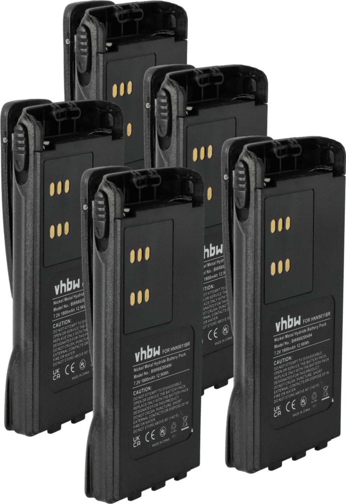 vhbw 5x Akku Ersatz für Motorola HMNN4151, HMNN4154, HNN4001, HMNN4158, HMNN4159 für Funkgerät, Walkie Talkie (1800 mAh, 7,2 V, NiMH) + Gürtelclip