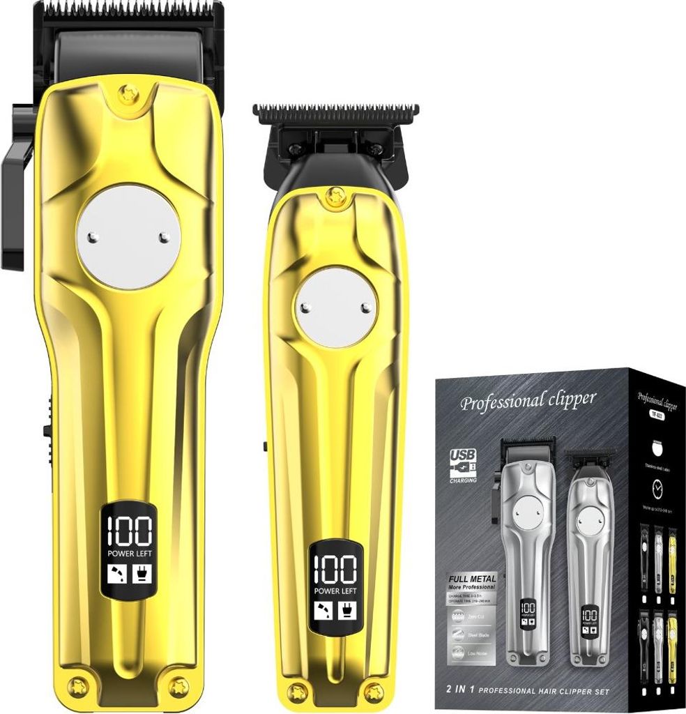 INF Professionelle Haarschneidemaschine für Herren - Akku, Wiederaufladbar, Leise, 2 Stück Gold