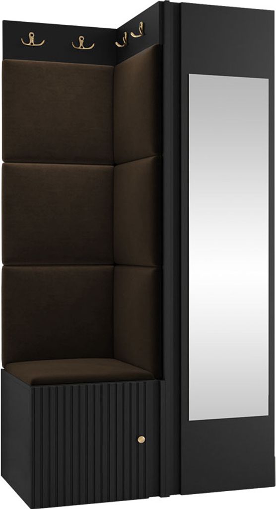 MIRJAN24 Garderoben-Set Orion Ryfel Slim XXVI, Kleiderschrank, Schuhschrank, Kleiderhakenbrett, 7x Paneel 42x42, Spiegel, 6 Kleiderhaken, Metallgri...