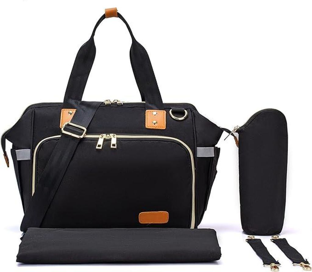 Axcone Wickelunterlage für Kinderwagen Tasche 3-in-1 Wasserdichtes Organizer Schwarz