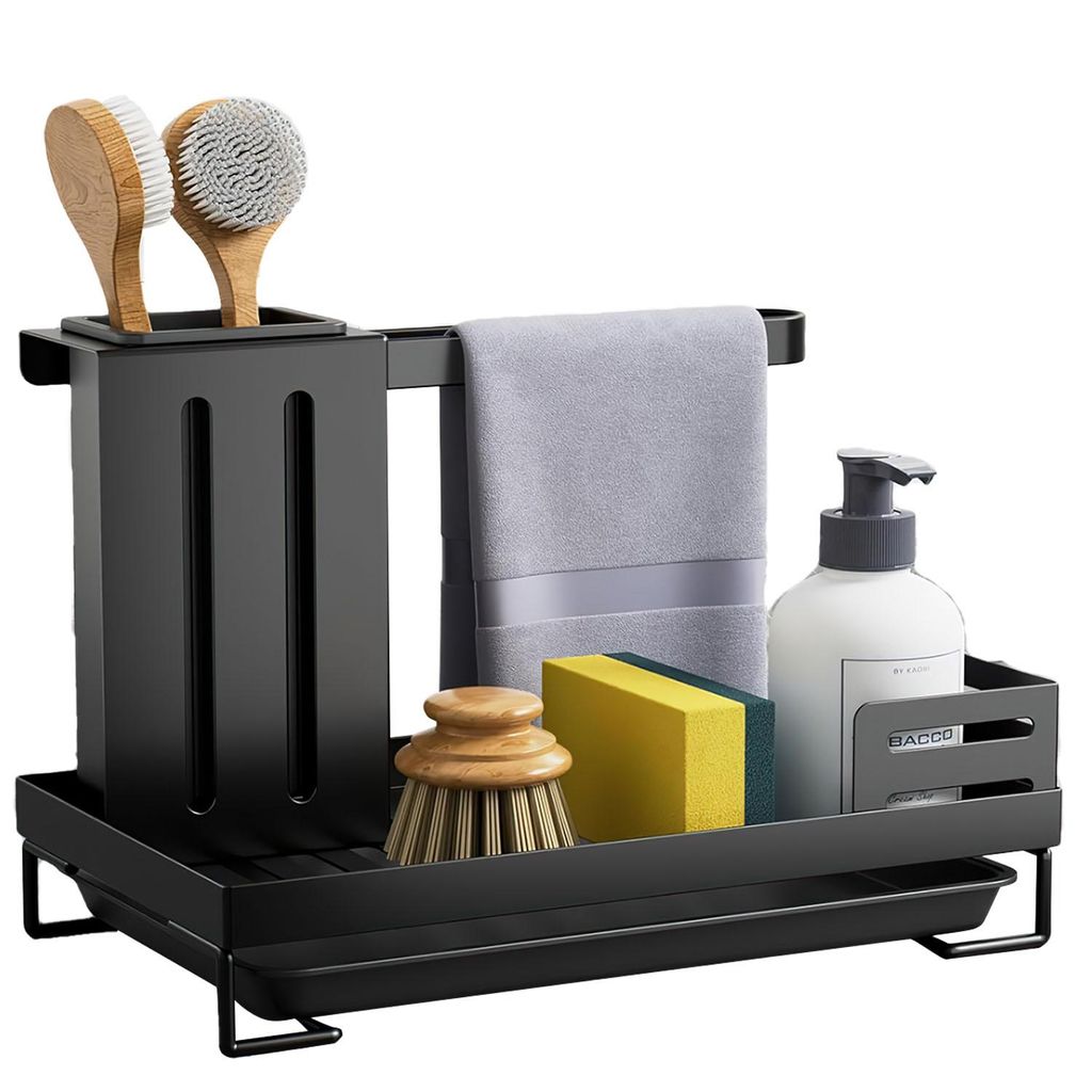Küchenorganizer-Set Spülbecken Küchen Organizer mit Abflusspfanne Utensilien Korb Waschbecken Schwammablage Spüle Organizer für Küche & Badez...