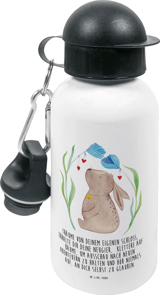 Mr. & Mrs. Panda Trinkflasche Hase Blume - Weiß - Geschenk, Ostern, Kaninchen, Wasserflasche, Geburt, Schwangerschaft, Sportflasche, Taufe, Kinder...
