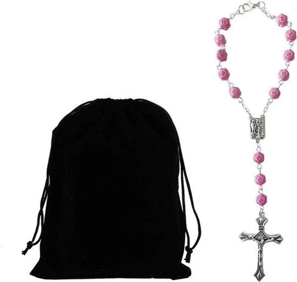 Bijou de Rétroviseur Rosa Rosenkranz en Argenté - Croix et Médaille 20cm