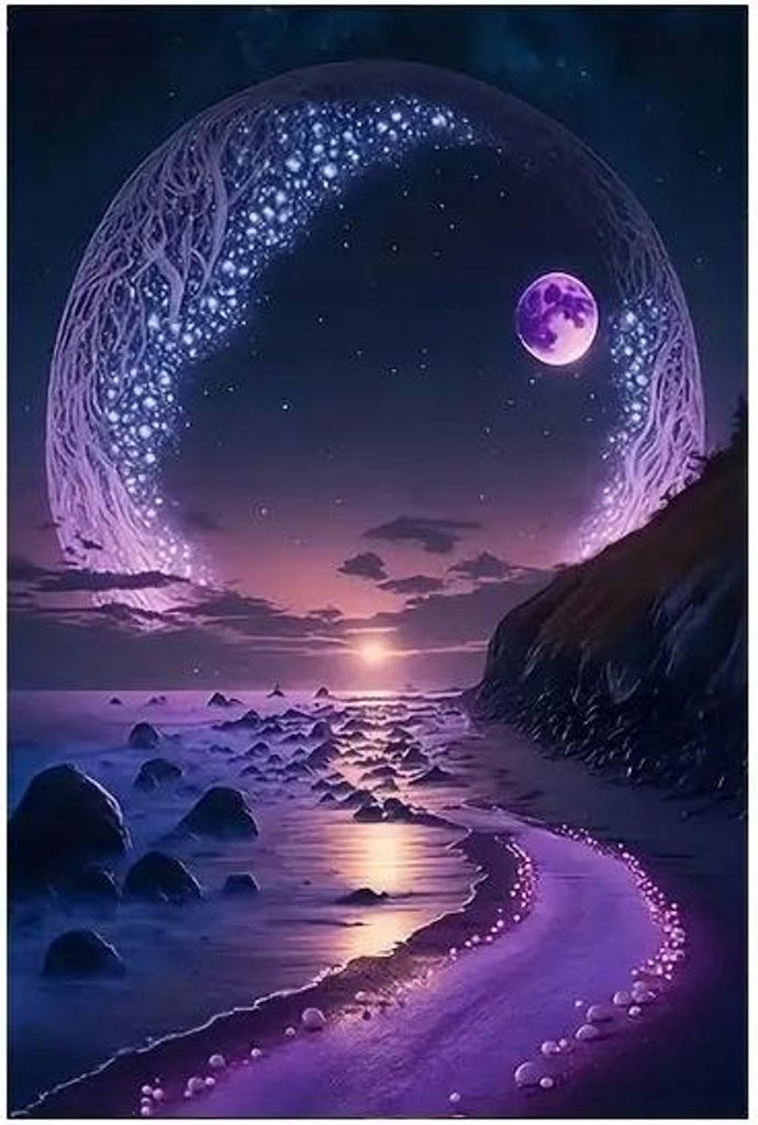 Malen nach Zahlen – Motiv: Mond, 50x40 cm, mit Rahmen, Produktbild 