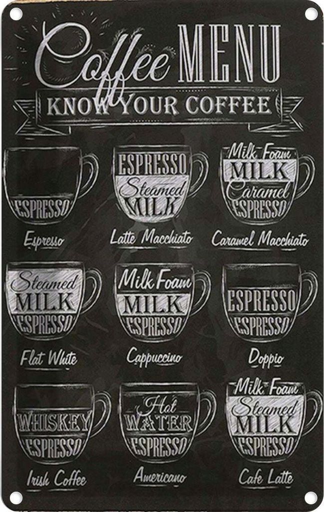 vianmo Blechschild 30x20 cm Coffee Menu Espresso Latte Flat Produktbild 