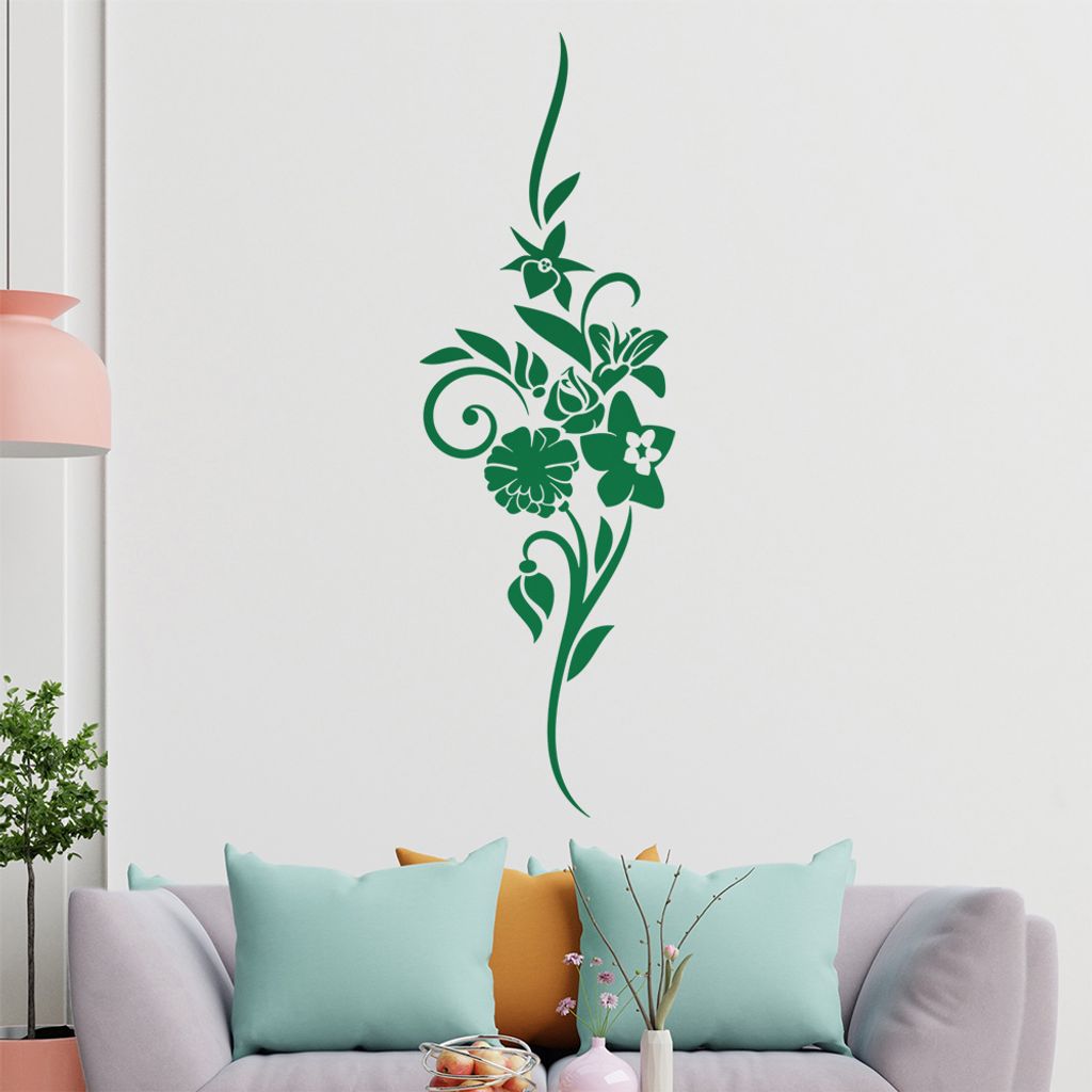 Blumen - Linien Wandtattoo in 6 Größen - Wandaufkleber Wall Sticker - Dekoration, Küche, Wohnzimmer, Schlafzimmer, Badezimmer