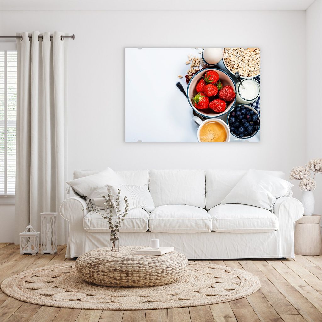 Glasbild Wandbild Beeren und Haferflocken 100x70cm in XXL für Wohnzimmer, Schlafzimmer, Badezimmer, Flur