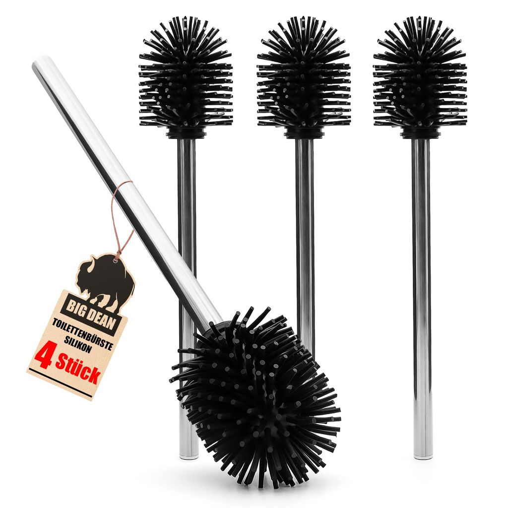 BigDean Silikon Klobürste WC Bürste im 4er Set Toilettenbürste Schwarz WC Bürste Silikon Ersatzbürste – Flexibel, Antibakteriell & Hygienisch