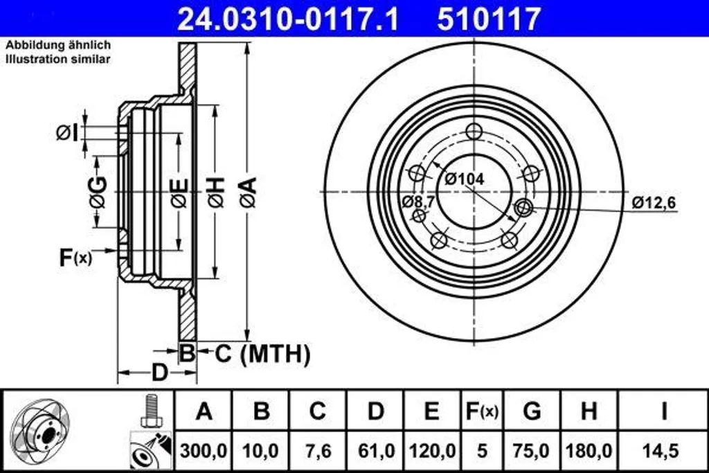 Disque de frein ATE 24.0310-0117.1 d'origine pour BMW Série 5 E34