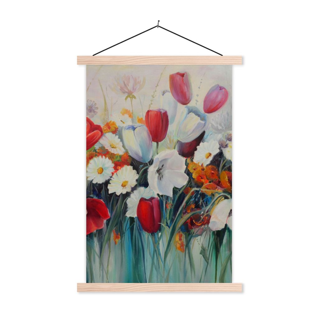 MuchoWow Textilposter Malerei - Ölgemälde - Blumen 40x60 cm mit holzfarbenen Rahmen - Poster