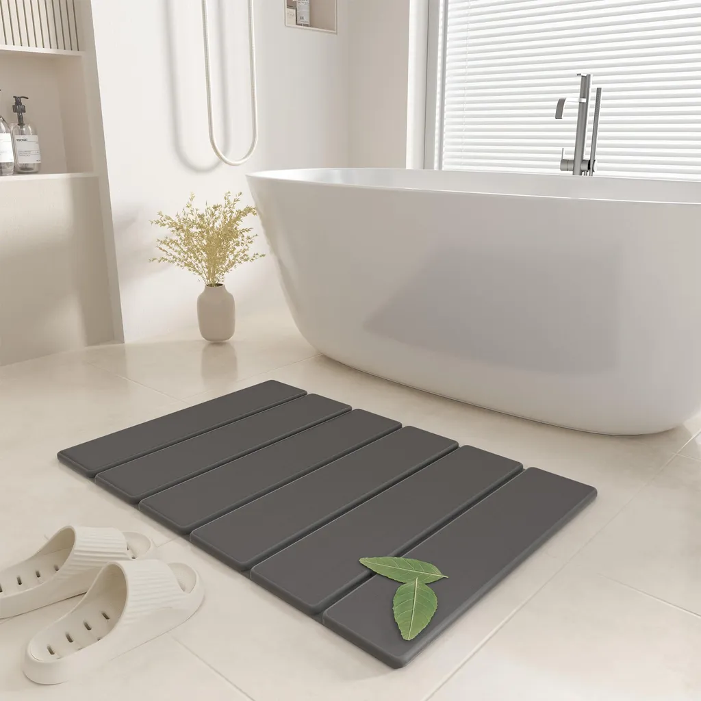 Sortie de bain en pierre naturelle kieselguhr pliable 60 cm gris