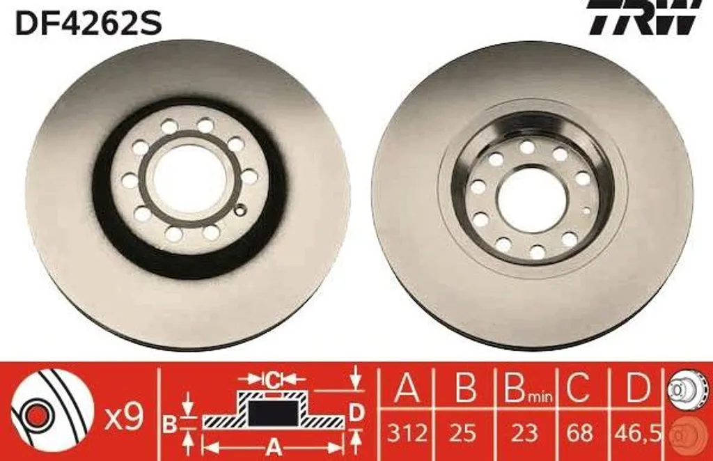 Disque de frein TRW haute teneur en carbone DF4262S pour Passat et Superb