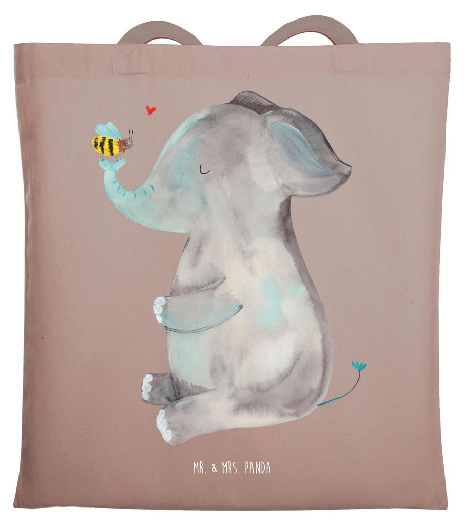 Mr. & Mrs. Panda Jutebeutel Elefant Biene - Braun Pastell - Geschenk, Heiratsantrag, Tragetasche, Liebe, Einkaufstasche, Liebesspruch, Tasche, Lust...
