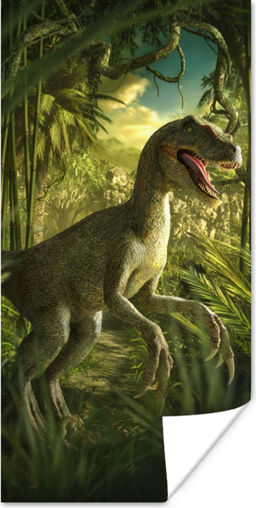 MuchoWow Poster Dinosaurier - Pflanzen - Grün - Illustration - Kinder - Jungen 60x120 cm - Wandschmuck