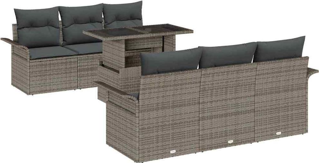 vidaXL Gartensofa-set mit Kissen 7 pcs Grau Poly-Rattan