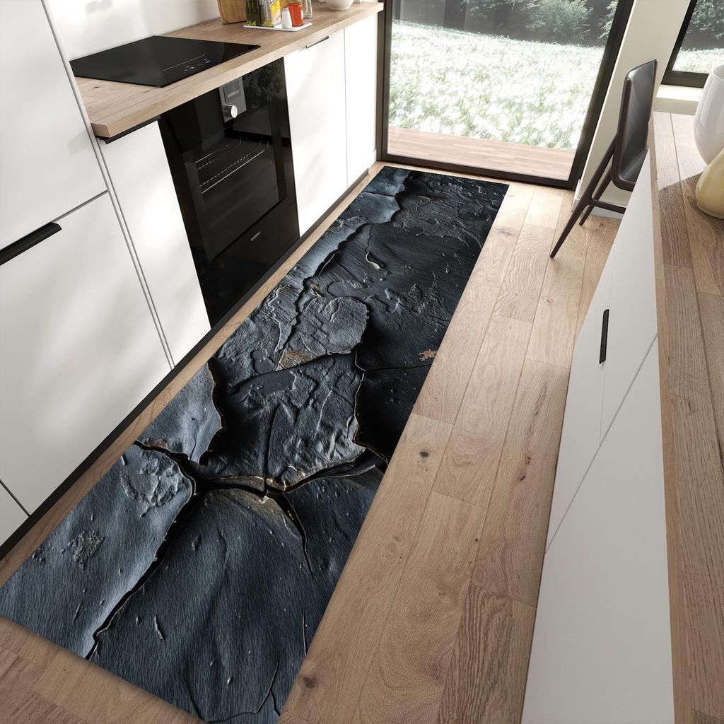 Küchenteppich 80x300cm rutschfest & abwischbar PVC Läufer - Rissige Oberfläche