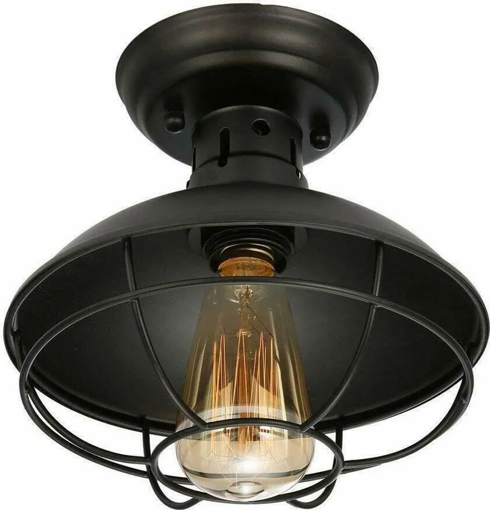 Luminaire de Plafond Vintage Noir - Plafonnier Métal Style Usine Culot E27