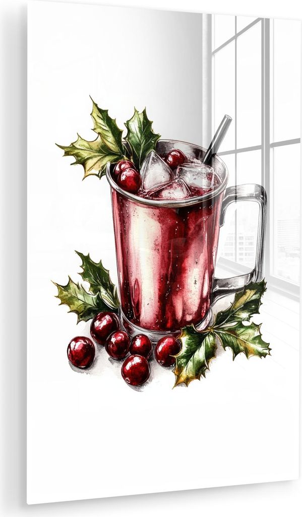 MuchoWow Glasbilder - Bilder auf Wandbild - Foto auf Glas Getränk - Winter - Cocktail - Rot 80x120 cm Wanddekoration aus Glas - Acrylglasbild - Ac...