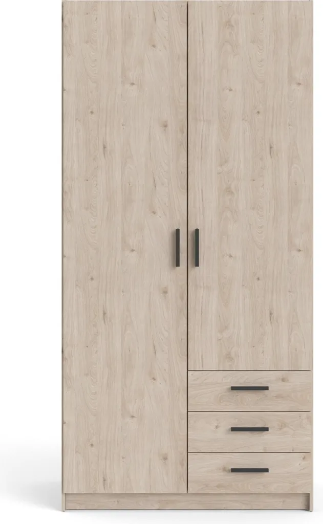 Armoire 2 portes Spell en Hickory avec 3 tiroirs coulissants robustes