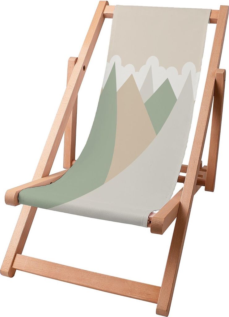 Dreamroots Kinder Liegestuhl klappbar Holz bis zu 130 kg, Sonnenliege klappbar mit 3-stufiger Neigungsregulierung der Rückenlehne, Triangles Trees