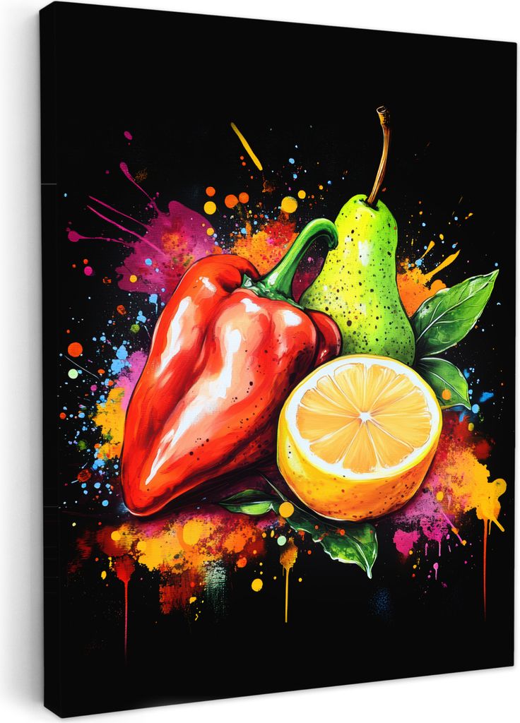 Leinwand Bilder 30x40 cm - Graffiti - Obst - Stückchen, Wandbilder, Wanddeko Wohnzimmer, Bild