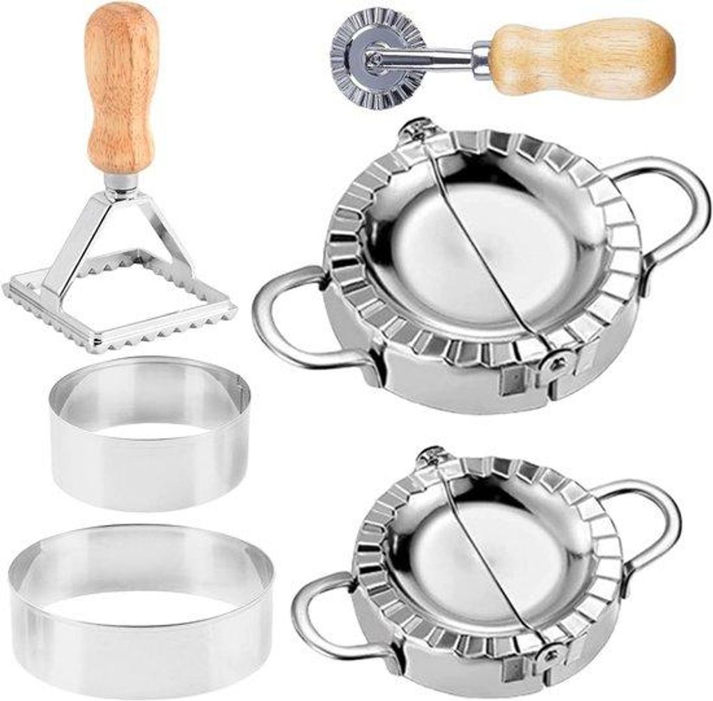 Edelstahl-Teigformer-Set für Dumplings und Ravioli, Holzgriff, 6-teilig, Küchenzubehör