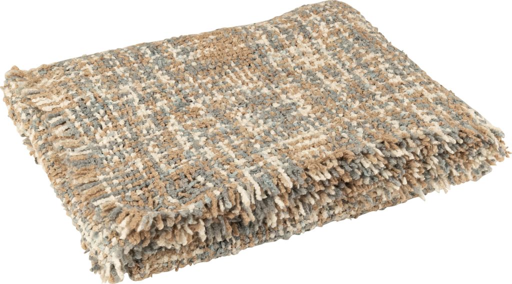 J-Line - Plaid Tweed Acryl/Baumwolle Blau/Beige - 180x130x1cm
