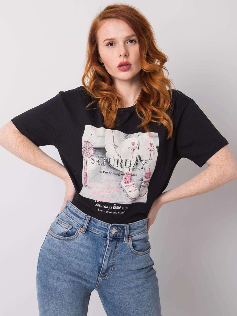 H&B Kurzarm-T-Shirt für Frauen Adzew schwarz L