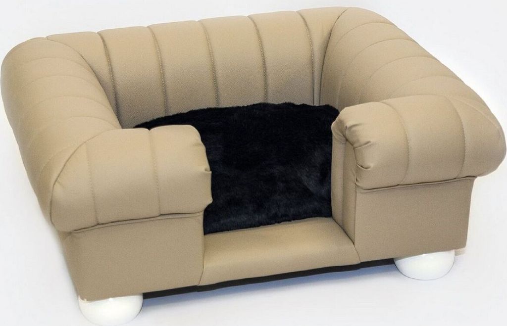 Casa Padrino Luxus Leder Hundebett Beige / Weiß / Schwarz 79 x 69 x H. 31 cm - Rechteckiges Echtleder Hundebett - Luxus Tiermöbel - Leder Tiermö...