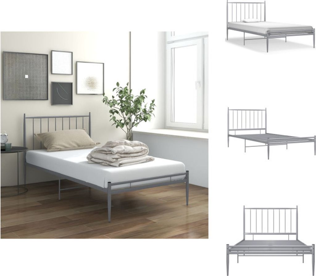 vidaXL Bett Grau Metall 100x200 cm - Betten & Bettgestelle