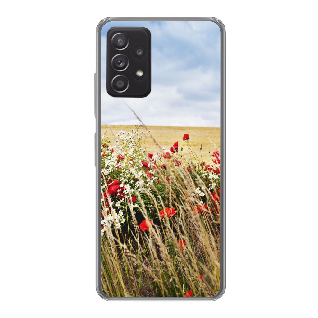 MuchoWow Handyhülle Schutzhülle Hülle für Samsung Galaxy A33 5G Wolken - Blumen - Rot Silikon Softcase Handy Hülle - Kartenhalter