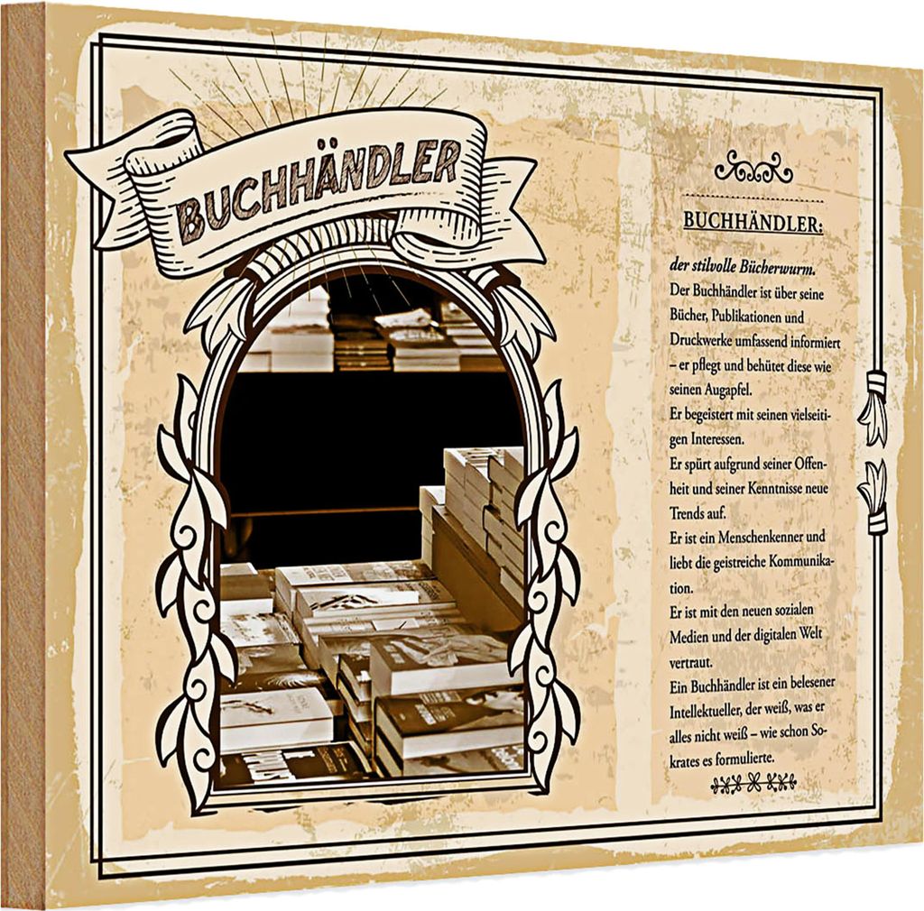 Holzschild Berufe 30x20cm Buchhändler Bücher Aufapfel Trends