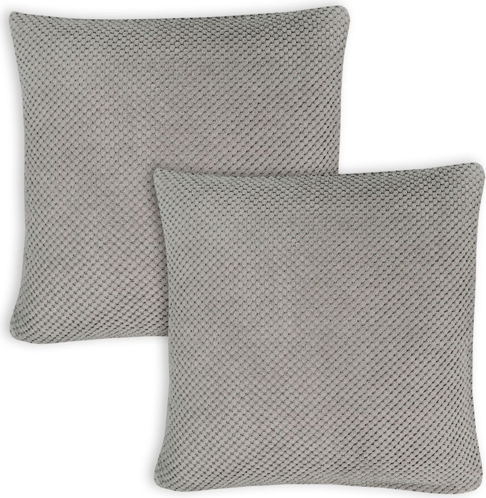 Kissenbezug 2er Set 60x60 cm Taupe Dekokissen Kissenhülle Waben Kissen Chenille Webstruktur