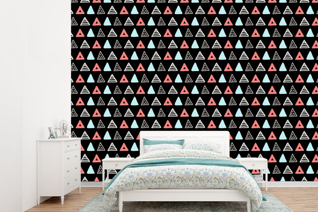 MuchoWow Fototapete für Wohnzimmer oder Schlafzimmer Wandtapete Vinyl Motivtapete Jungen - Design - Dreieck - 305x220 cm - Wandbilder