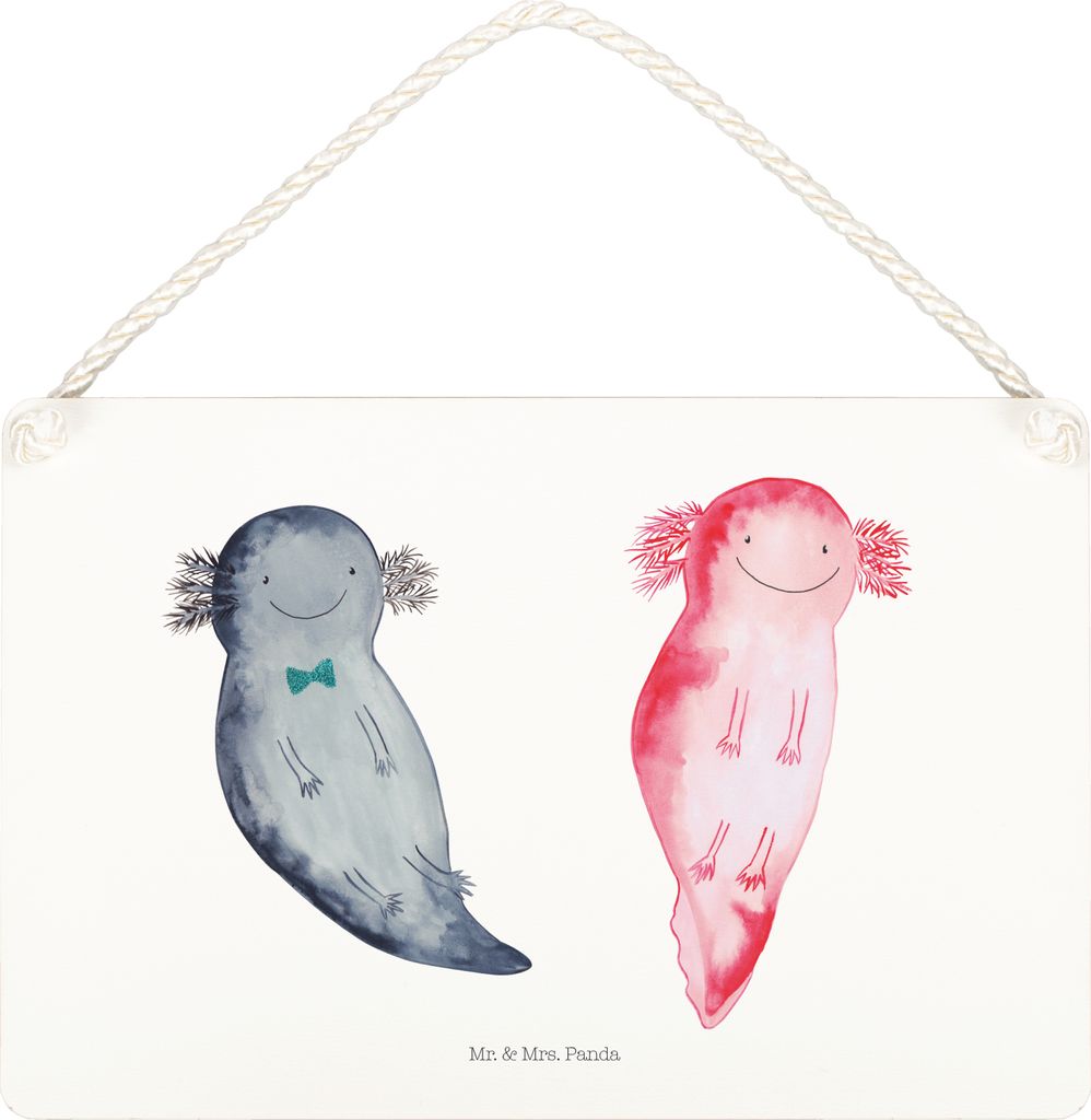 Mr. & Mrs. Panda Schild Axolotl Freundin DIN A5 - Weiß - Geschenk, Valentinstag, holzbild, Axolot, Liebe, kleine aufmerksamkeit, Türschild, Lurch...