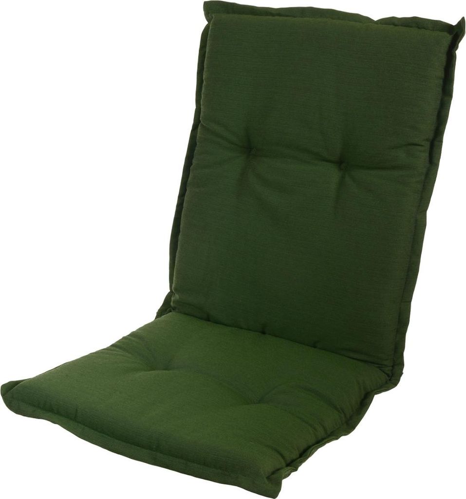 A green chair cushion on a white background.