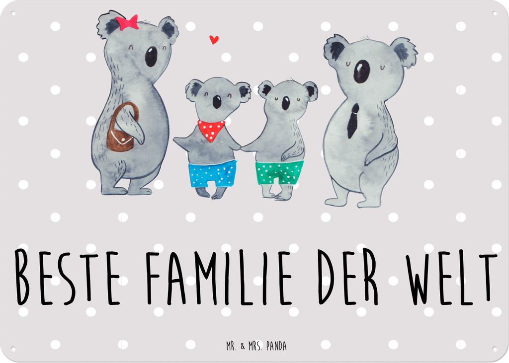 Mr. & Mrs. Panda Blechschild Koala Familie zwei DIN A3 - Grau Pastell - Geschenk, Koalabär, tafel, Schild, Retro, Wandbild, Familienleben, Muttert...